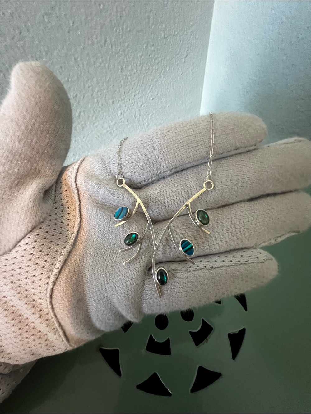 Abalone Leaf Necklace Sterling Silver